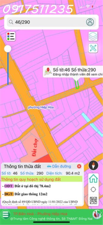 Chính chủ bán đất giá tốt tại phường Hiệp Hòa, Biên Hòa, Đồng Nai lh 0917511235