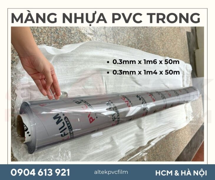 Màng nhựa PVC dẻo trong suốt độ dày 0.3mm khổ rộng 1m6x50m Altek Kabel