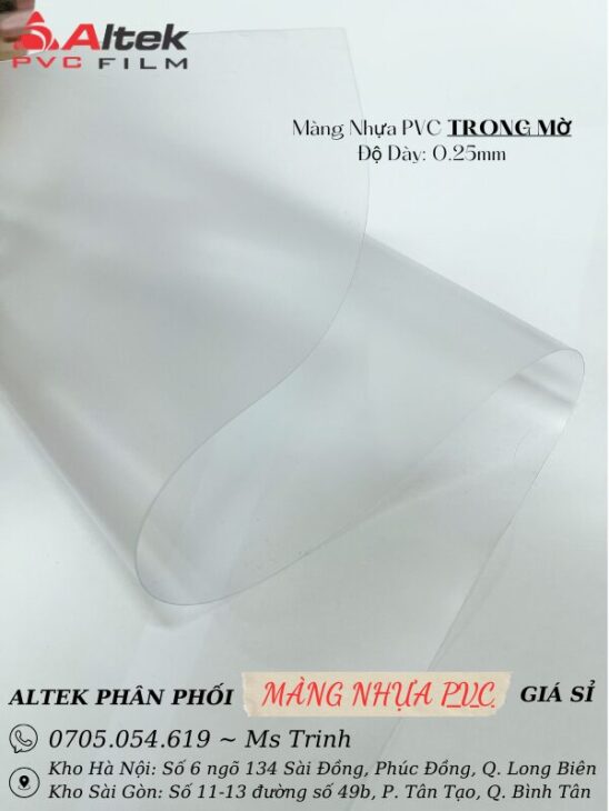 Bảng báo giá màng nhựa pvc dẻo giá rẻ – nhám mờ dày 0.25mm