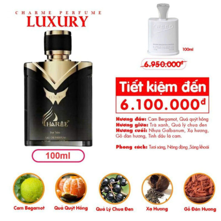 GIÁ SỈ NƯỚC HOA CHÍNH HÃNG – CHARME LUXURY 100ML ( Mẫu mới )