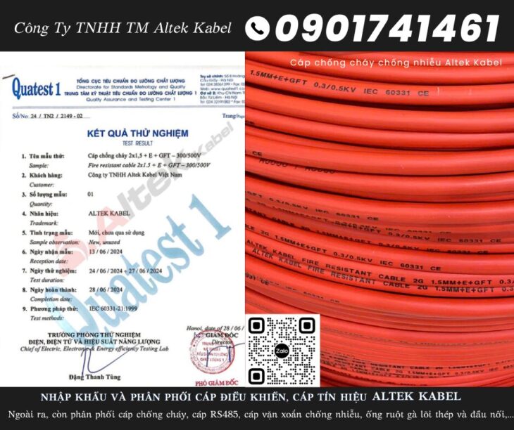 Cáp tín hiệu chống cháy, chống nhiễu 2×1.5 có kiểm định