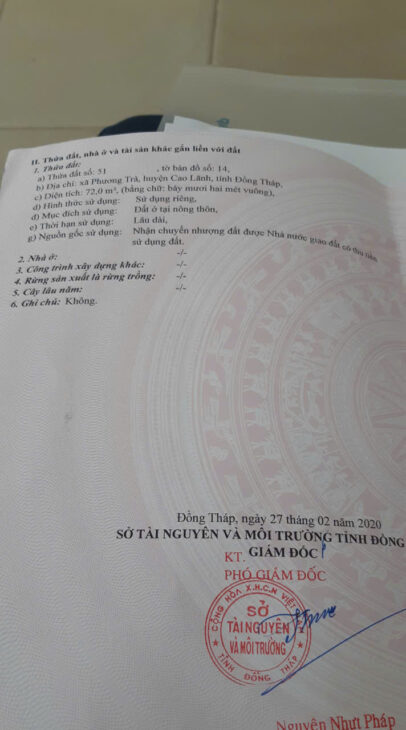 Do Không Có Nhu Cầu Sử Dụng, Chính Chủ Bán Gấp Lô Đất Tại Xã Phương Trà, Huyện Cao Lãnh, Đồng Tháp