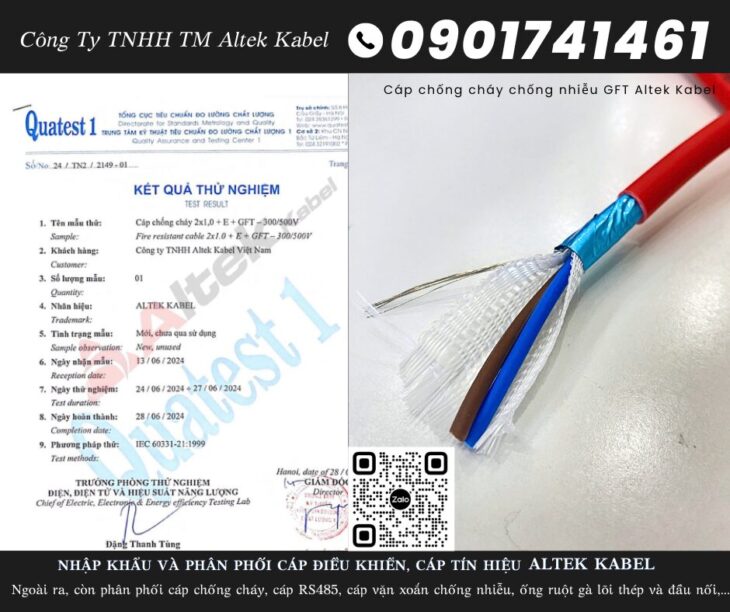 Cáp tín hiệu chống cháy, chống nhiễu 2×1.5 có kiểm định