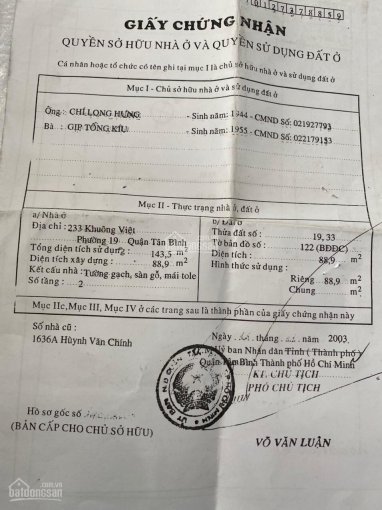 Bán (2 MT) Khuông Việt, Tân Phú, 4.5 x 20m (giá 14.8 tỷ).