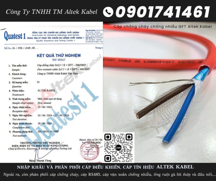Cáp tín hiệu chống cháy, chống nhiễu 2×1.5 có kiểm định