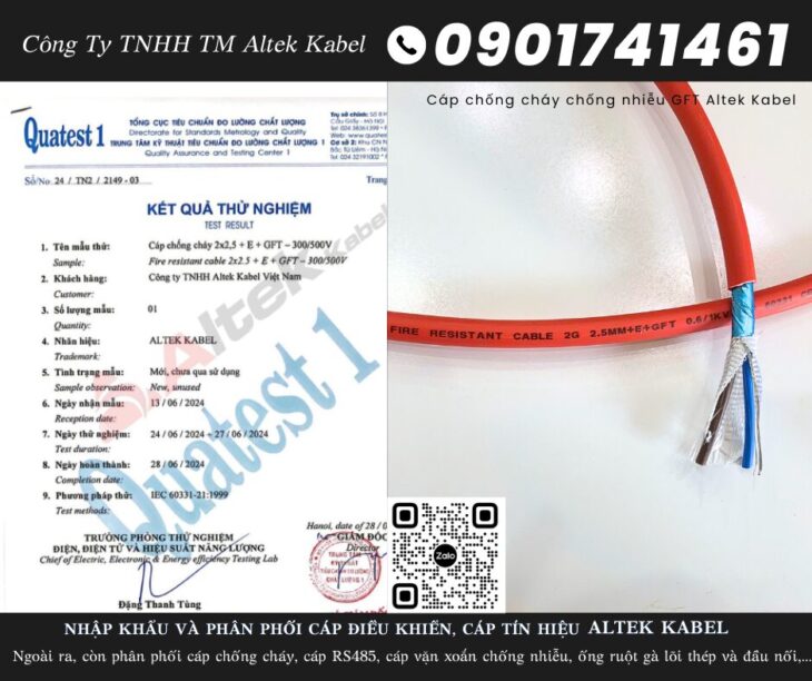 Cáp tín hiệu chống cháy, chống nhiễu 2×1.5 có kiểm định