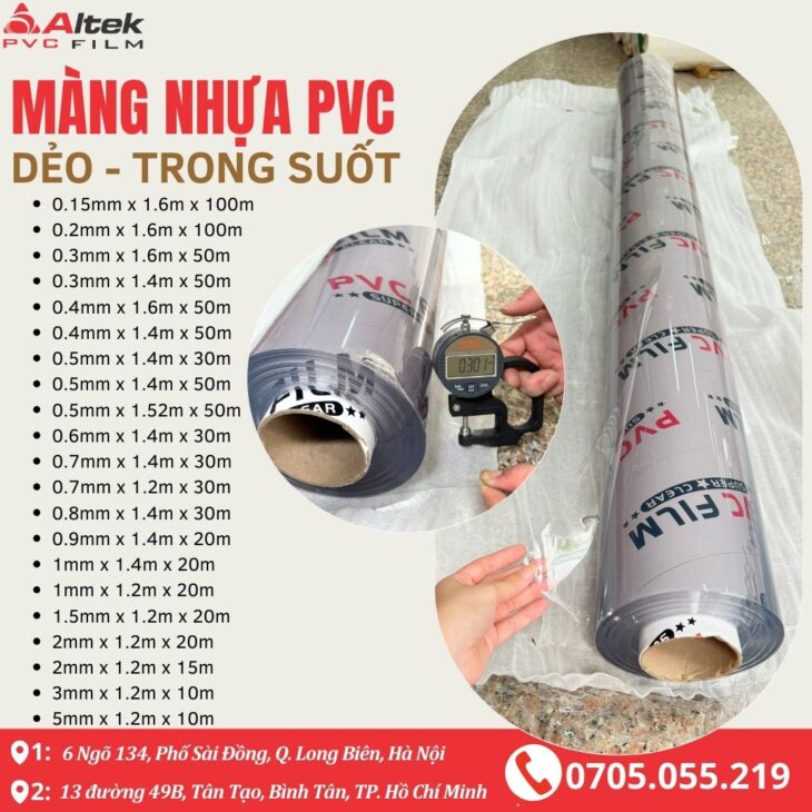 Màng Nhựa Pvc Dẻo Trong Có Bột Không Gia Áp Altek 0.05mm 0.06mm 0.07mm 0.08mm 0.1mm 0.12mm 0.15mm