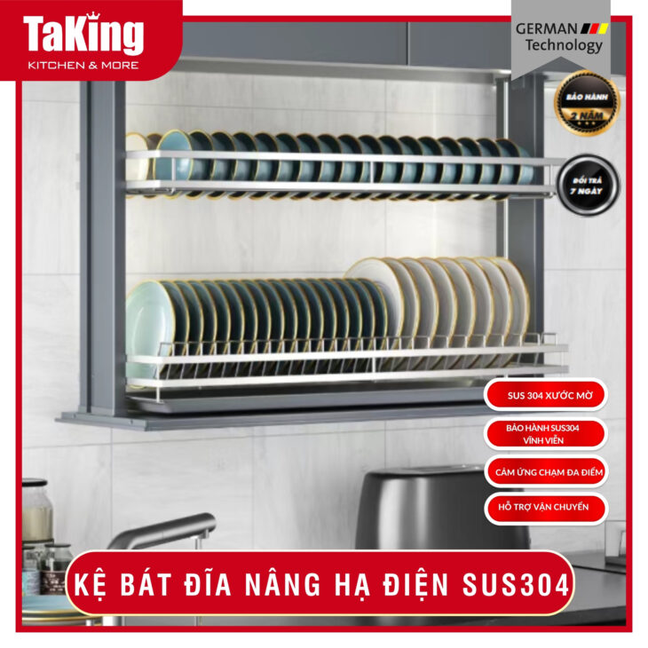 Kệ bát đĩa nâng hạ điện hiện đại, thông minh, sang trọng TaKing