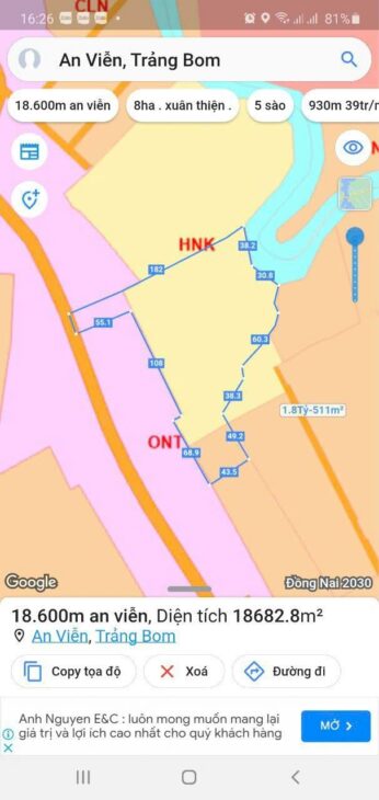 BÁN ĐẤT 1,8 ha SIÊU RẺ MẶT TIỀN ĐƯỜNG NHỰA XÃ AN VIỄN . TRẢNG BOM . ĐỒNG NAI . 0938974428
