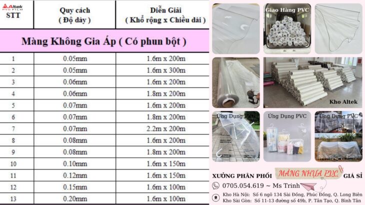 Báo giá màng nhựa pvc giá rẻ nhất Bắc Trung Nam