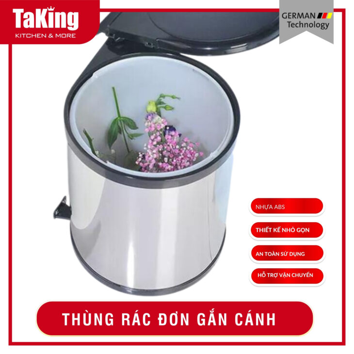 Thùng rác đơn gắn cánh hiện đại, chất liệu ABS an toàn, thân thiện TaKing