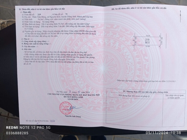 Bán Đất Tiên Hùng ,Xã Nguyên Khê, Đông Anh , Hà Nội.