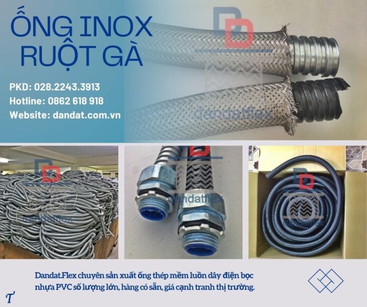 Ống ruột gà inox, ống luồn dây điện bọc nhựa PVC, ống ruột gà lõi thép bọc nhựa – bọc lưới
