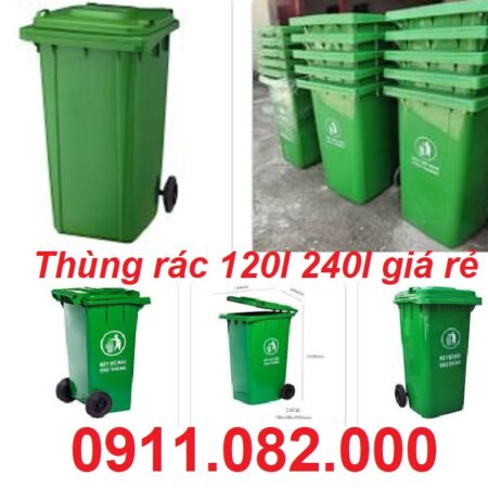 Giảm giá khuyến mãi thùng rác giá rẻ, thùng rác 120l 240l 660l màu xanh lh 0911.082.000