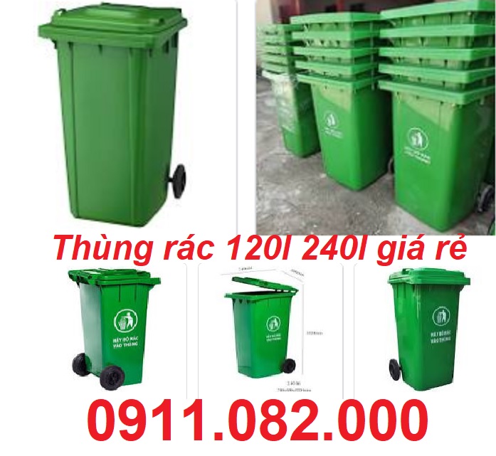 Giảm giá khuyến mãi thùng rác giá rẻ, thùng rác 120l 240l 660l màu xanh lh 0911.082.000
