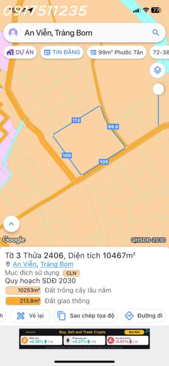 Đất An Viễn 1.5 triệu/m2 có 100x100m 2 mặt tiền gần kcn Giang Điền lh 0917511235
