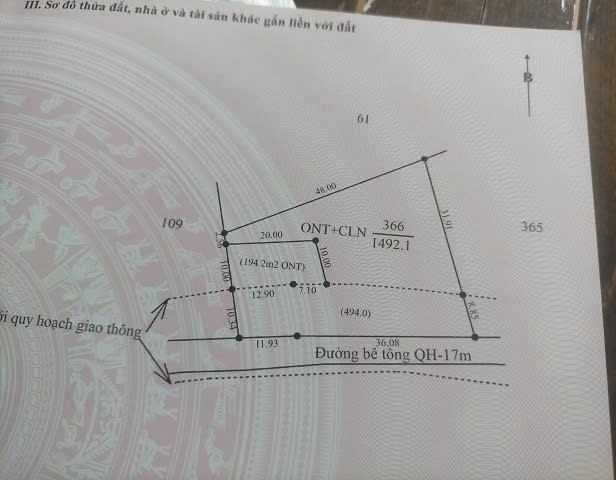 Chính chủ cần bán mảnh vườn thuộc QH KĐT Phú Xuân (ngay sau Công ty Cà Phê 49)