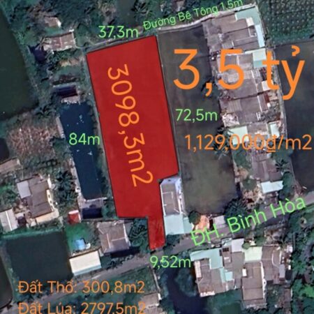 Bán lô đất thổ lúa đường huyện Bình Hòa giá 3,5 tỷ