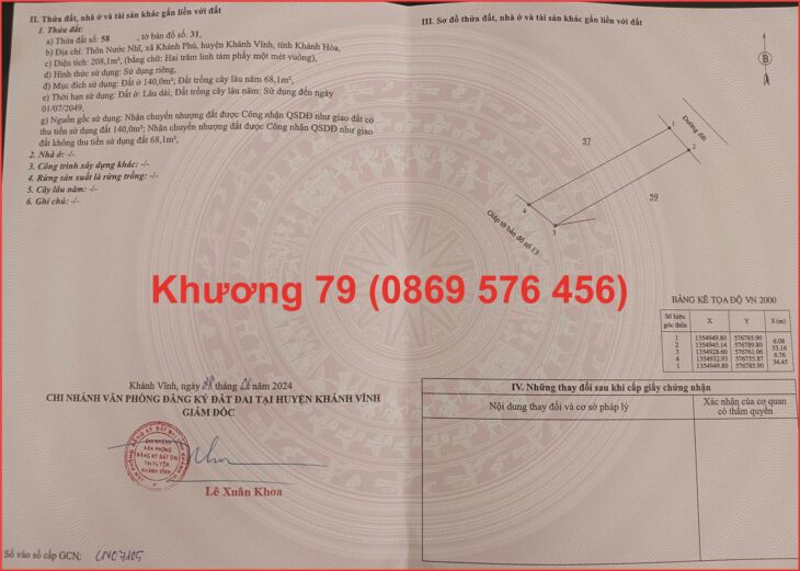 Siêu Phẩm chỉ 490 triệu sở hữu 208 mét tại khánh hoà