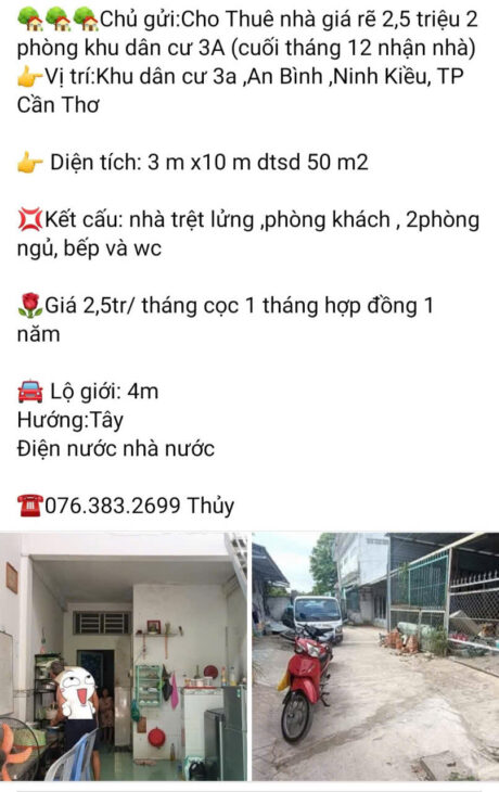 111. Cho Thuê Nhà Giá Rẽ 2,5 Triệu 2 Phòng Khu Dân Cư 3A