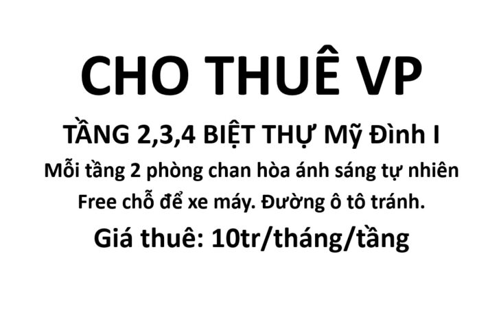 cho thuê văn phòng tầng 2 tại Mỹ Đình 1, 70m2 chỉ 10tr 1 tháng