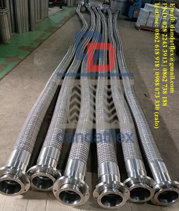 Khớp nối mềm ống inox 316 + lưới inox 304 2 đầu mặt bích, khớp nối chống rung, khớp nối mềm inox