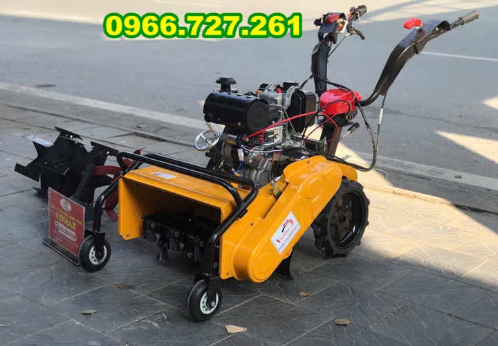 Máy làm đất 4 chức năng trục băm cỏ, sạc cỏ, xới đất, vun luống Turbo TBD500 chạy dầu