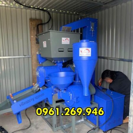 Máy Xát Gạo Liên Hoàn 1 Đầu Xát, 1 Đầu Nghiền Cám – Công Suất 15kW, Gàu Tải Tự Động, Năng Suất 600-8