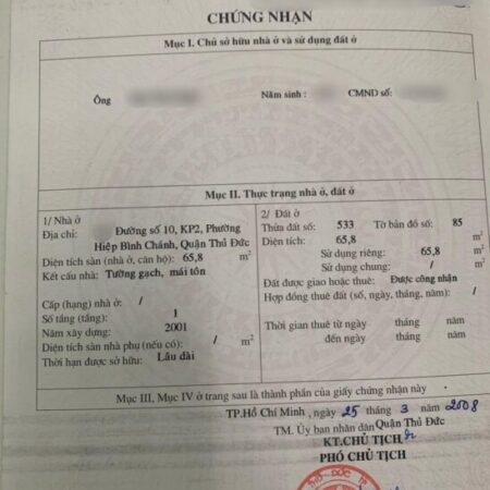 Bán gấp mặt tiền đường số 10 – Hiệp Bình Chánh. nhà cấp 4 – 2PN 1WC đang cho thuê 8 triệu/tháng
