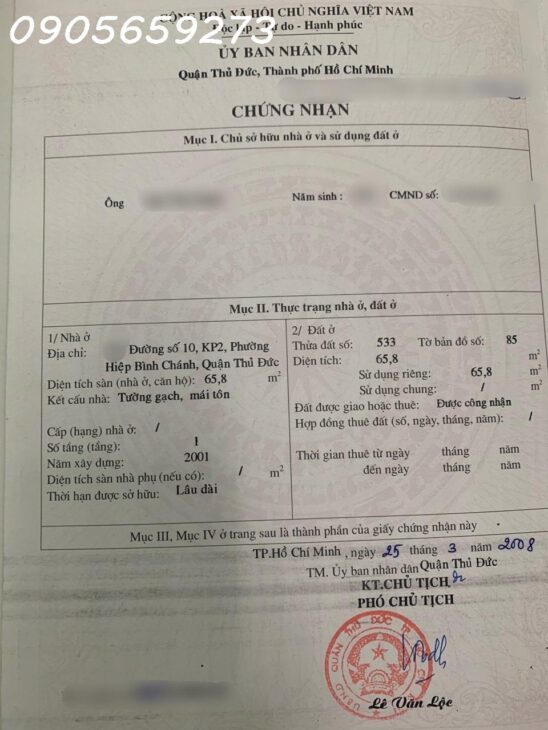 Bán gấp mặt tiền đường số 10 – Hiệp Bình Chánh. nhà cấp 4 – 2PN 1WC đang cho thuê 8 triệu/tháng