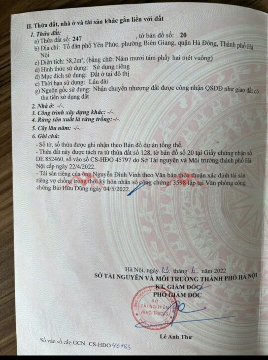 SIÊU PHẨM GIÁ 5,6 TỶ ĐẤT TẠI BIEEN GIANG-QUẬN HÀ ĐÔNG D/T:58,2M