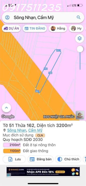 Mặt_tiền đường HL10 Sông Nhạn Cẩm Mỹ. Vitri ngay ngã tư cổng Sân_bay ra 2km, 5.5ha