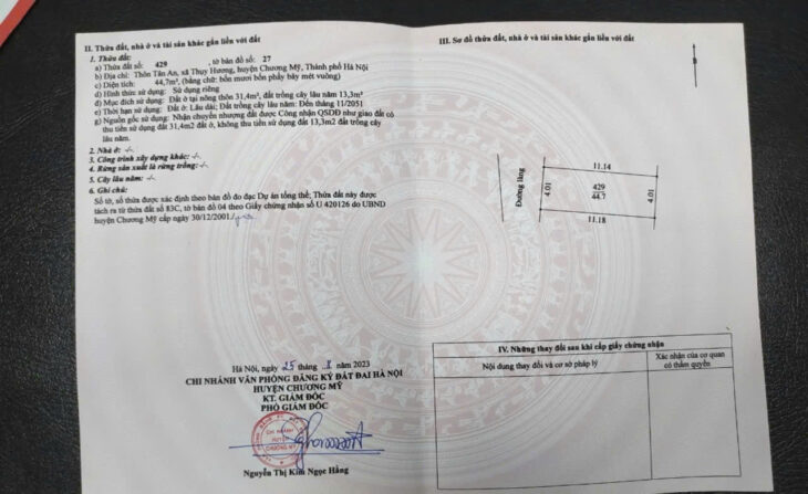 cc gửi bán 44.7m trung tâm xã thuỵ hương giá chưa tới 2 tỷ đường ô tô chạy thông