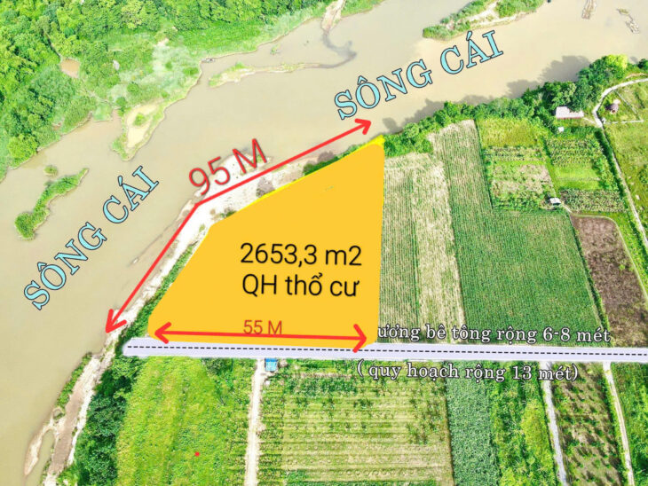 Quá kẹt. 2652m2 ven sông cái 95m. Bank định giá 5 tỷ. Nay bán gấp 3.8 tỷ. “đất ven sông diên đồng”