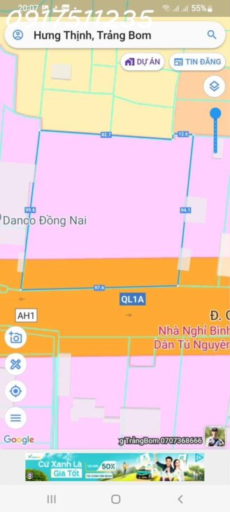 9098mv mặt tiền quốc lộ 1A có 300 thổ cư 0917511235