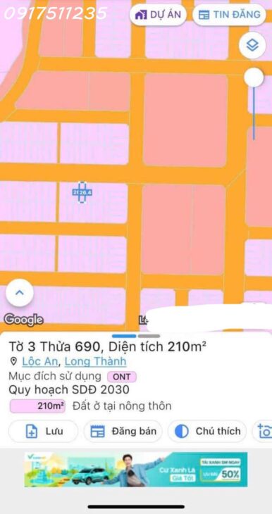 8×26, 210m2 D2D Lộc An, Long Thành, 3.95ty lh 0917511235