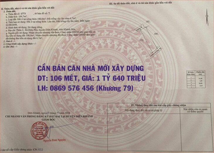 BÁN GẤP NHÀ MỚI XÂY TẠI XÃ DIÊN PHÚ, DIÊN KHÁNH, KHÁNH HOÀ