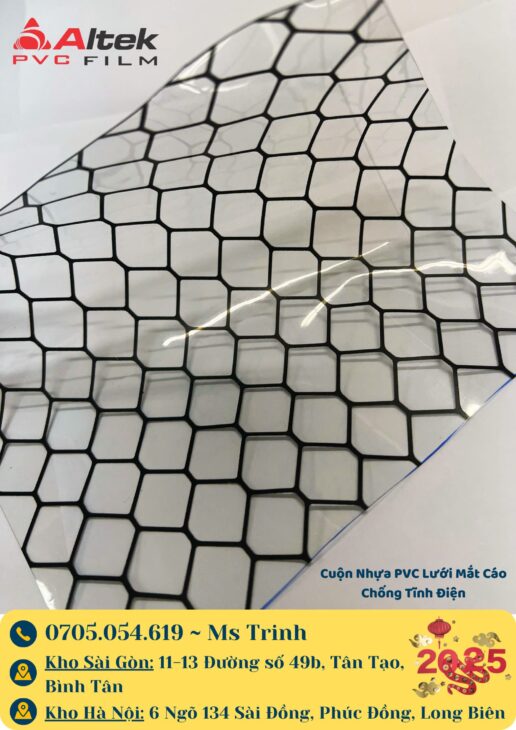 Cuộn nhựa PVC lưới mắt cáo chống tĩnh điện, độ dày 0.3mm và 0.5mm