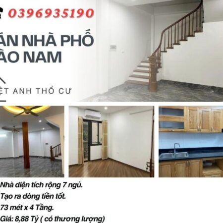 Bán nhà Hào Nam Đống Đa, Giá Đầu Tư, Cho Thuê Dễ Dàng, 73mx4T, Giá: 8,88 Tỷ, Lh: 0396935190.