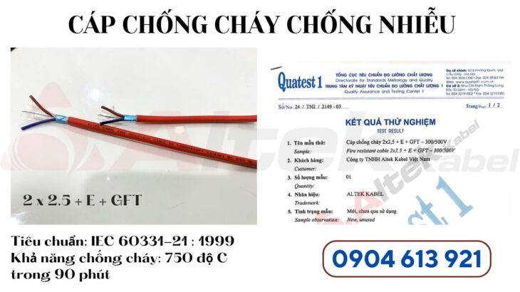 Cáp tín hiệu chống cháy 2×1.5mm Altek Kabel tiêu chuẩn IEC 60331-21