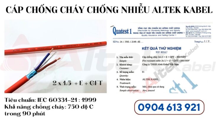 Cáp tín hiệu chống cháy 2×1.5mm Altek Kabel tiêu chuẩn IEC 60331-21