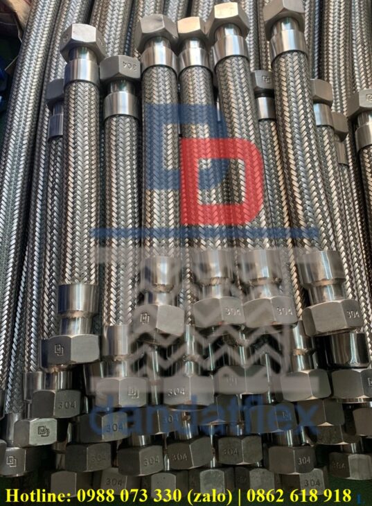 Nối mềm inox hệ thống bơm nước chiller, Ống dẫn dầu thủy lực bọc lưới, dây dầu thủy lực inox