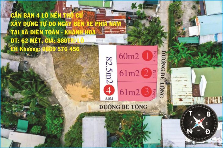 MỞ BÁN ĐẤT THỔ CƯ TẠI XÃ DIÊN TOÀN, DIÊN KHÁNH, KHÁNH HOÀ