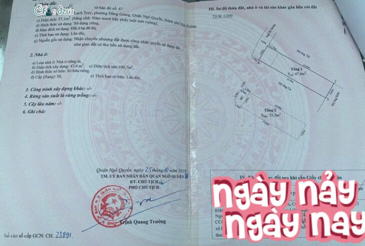 Nhà Lạch Tray tuyến 2, DT 57m 4 tầng độc lập sân cổng, mới tinh, Giá 4.2 tỉ