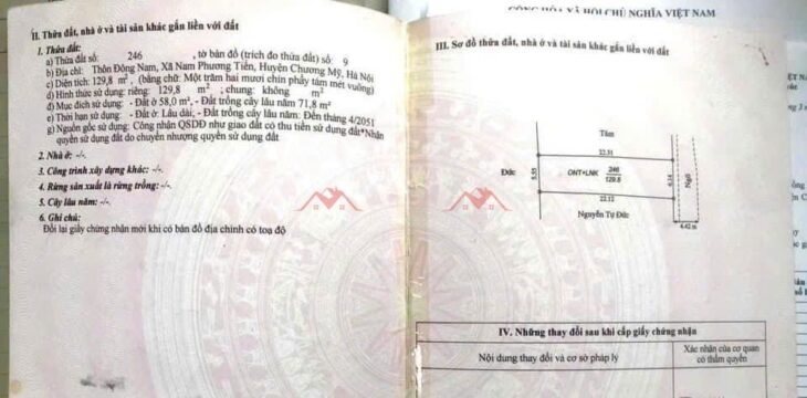 SIÊU PHẨM GIÁ 1 TỶ ĐẤT TẠI NAM PHƯƠNG TIẾN-CHƯƠNG MỸ D/T:129,8M