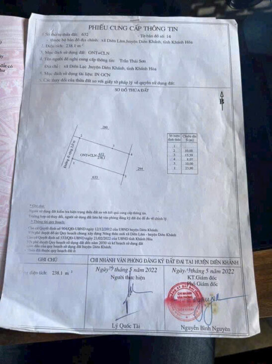 Đất dân cắt bán đường GÒ THỔ Xã , Diên Lâm Huyện , Diên Khánh.tỉnh Khánh Hòa