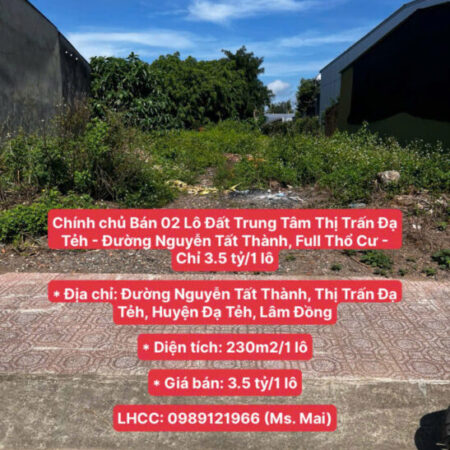 Chính chủ Bán 02 Lô Đất Trung Tâm T.T Đạ Tẻh – Đường Nguyễn Tất Thành, Full Thổ Cư – Chỉ 3.5 tỷ/1 lô