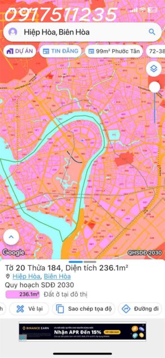 Đất Góc 2MT P.Hiệp Hoà gần Cầu Thống Nhất. Thành phố Biên Hòa 0917511235