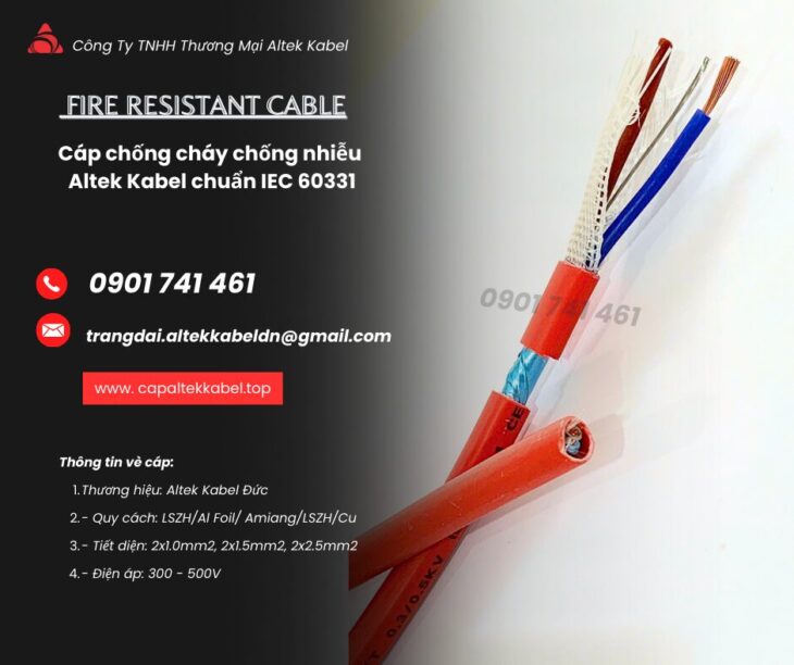 Cáp Chống Cháy Chống Nhiễu 2×1.5mm² Altek Kabel Chuẩn IEC 60331: Quy Cách và Ứng Dụng