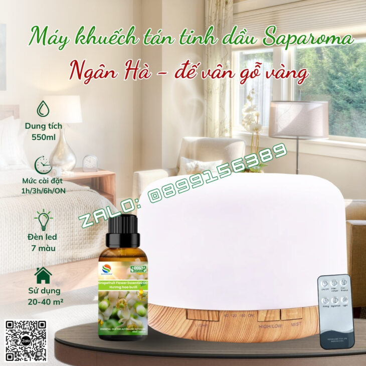 MÁY PHUN SƯƠNG XÔNG TINH DẦU SAPAROMA, HỖ TRỢ KHỬ MÙI, THƠM PHÒNG, BÙ ẨM, XUA ĐUỔI MUỖI, CÔN TRÙNG